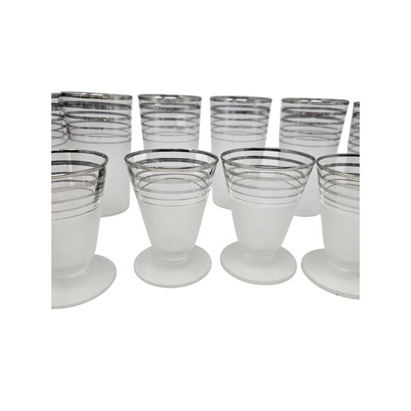 Vintage Mid Century 12 West Virginia Frost Nip Platinum Band Glassware Bar - Picture 4 of 5